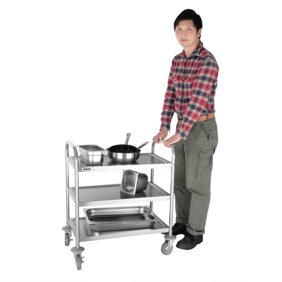 Vogue Stainless Steel 3 Tier Clearing Trolley Small - F993
