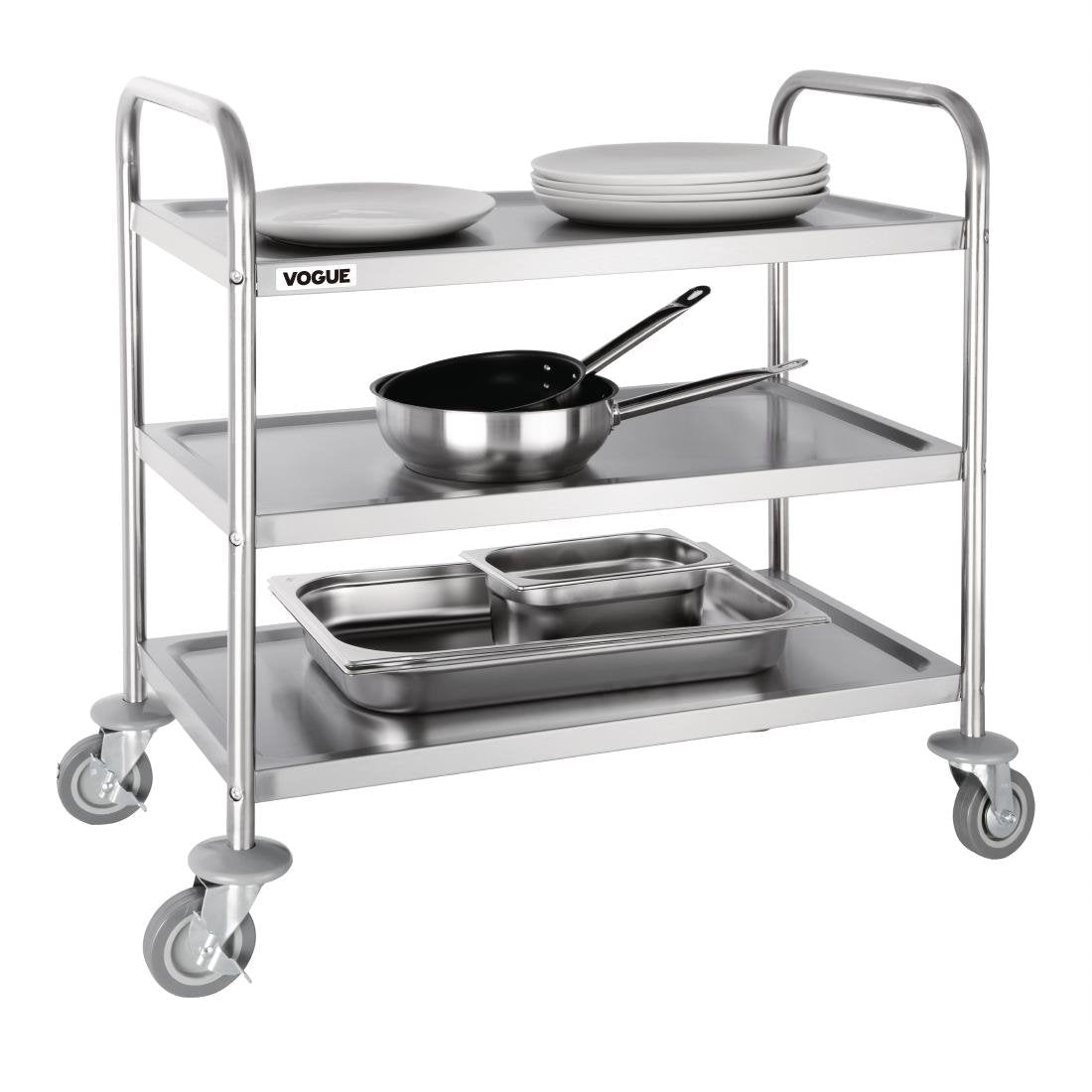 Vogue Stainless Steel 3 Tier Clearing Trolley Medium - F994