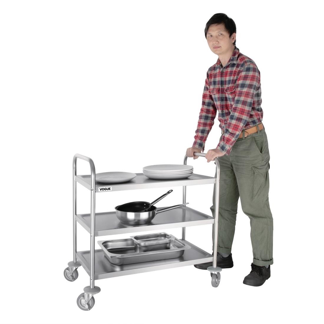 Vogue Stainless Steel 3 Tier Clearing Trolley Medium - F994