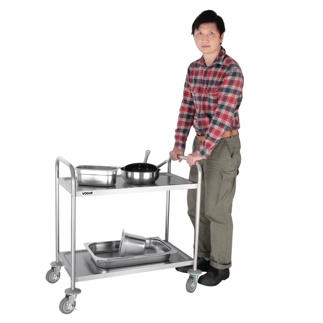 Vogue Stainless Steel 2 Tier Clearing Trolley Medium - F997