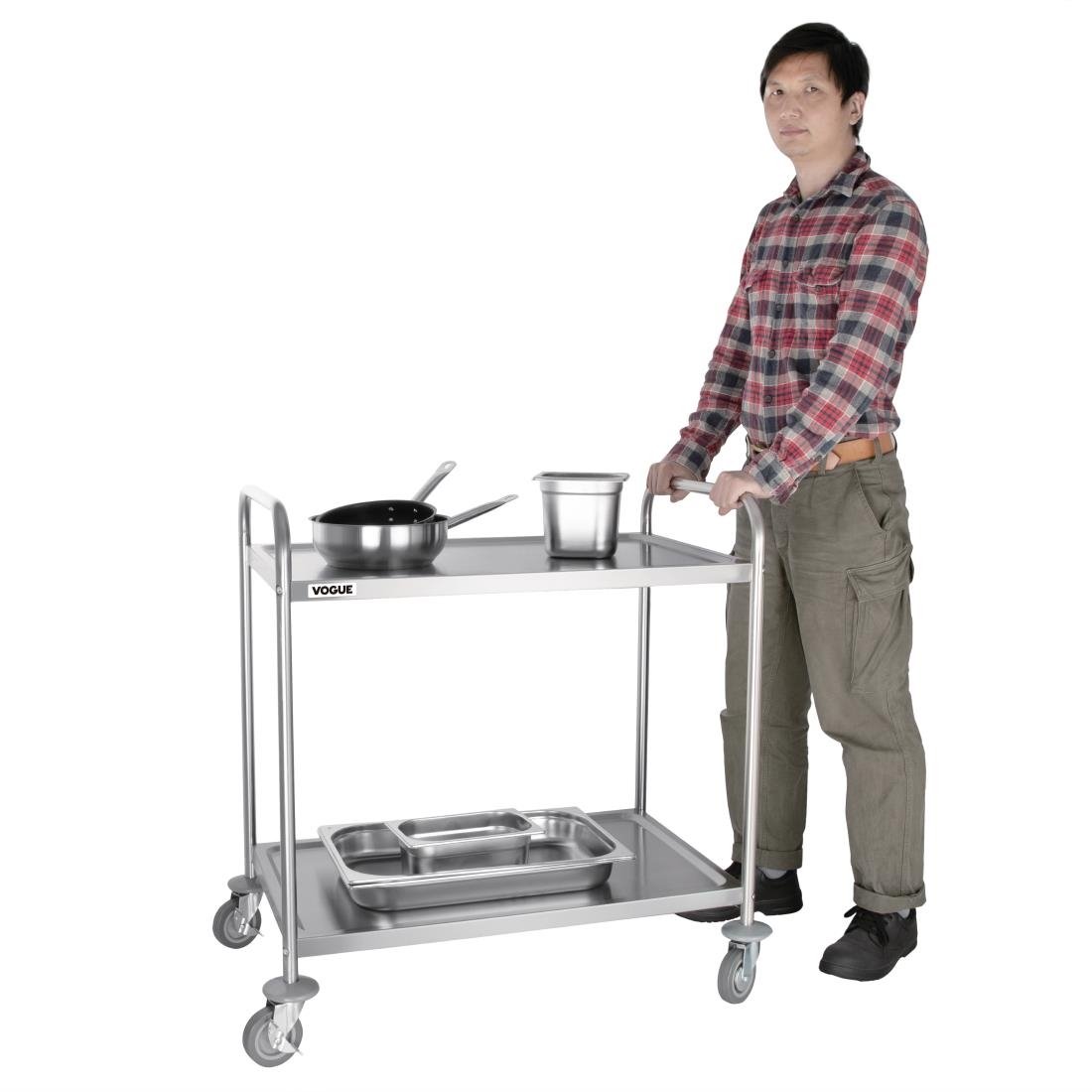 Vogue Stainless Steel 2 Tier Clearing Trolley Large - F998