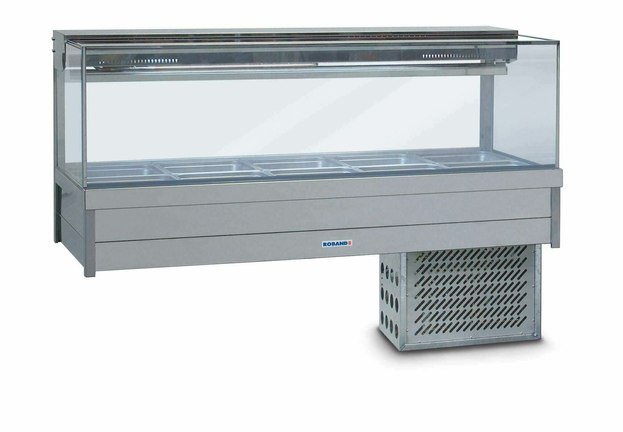 Roband Square Glass Refrigerated Display Bar 10 pans - Piped and Foamed only (no motor) - SFX25RD