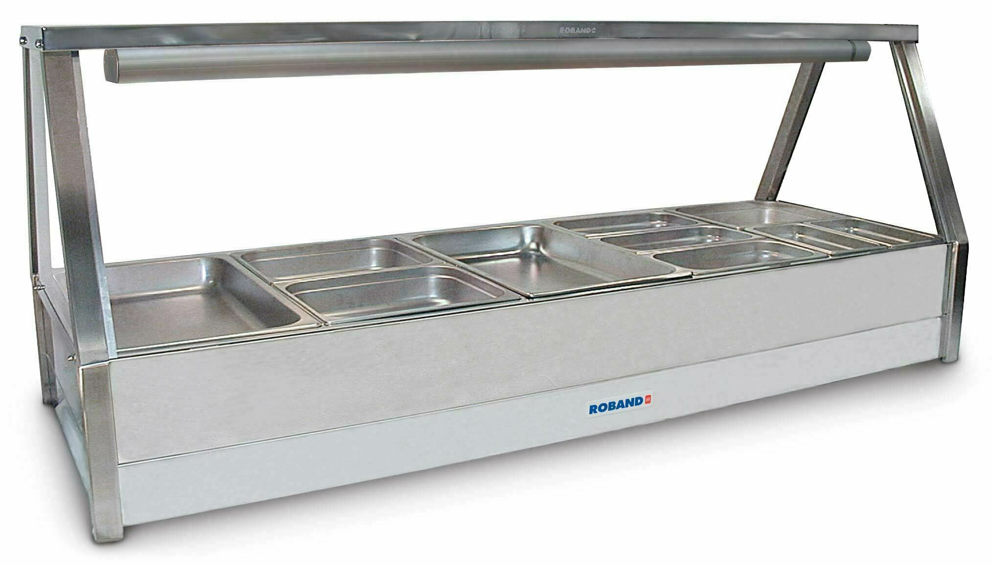Roband Straight Glass Hot Food Display Bar, 10 pans double row with roller door - E25RD