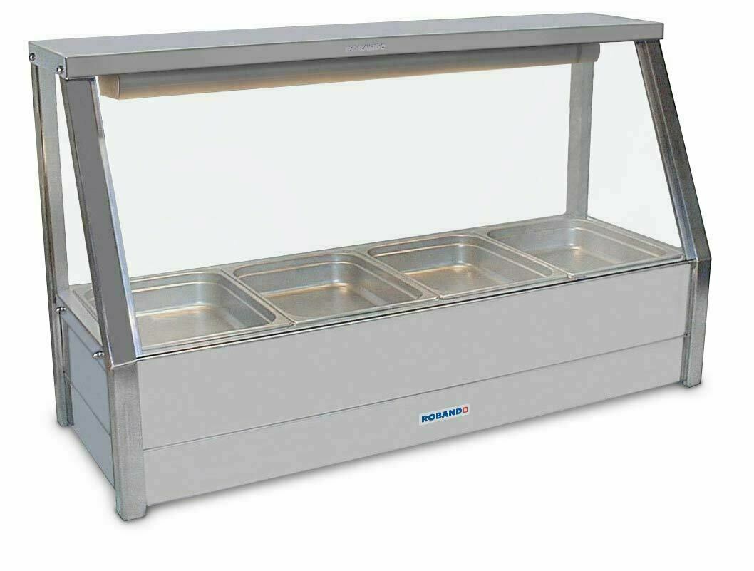 Roband Straight Glass Hot Food Display Bar, 4 pans single row with roller doors - E14RD