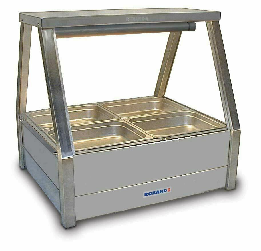 Roband Straight Glass Hot Food Display Bar, 4 pans double row with roller doors - E22RD