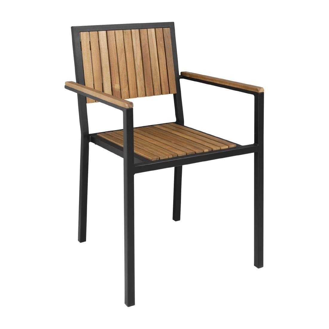 Bolero Steel & Acacia Armchair (Pack of 4) - DS151