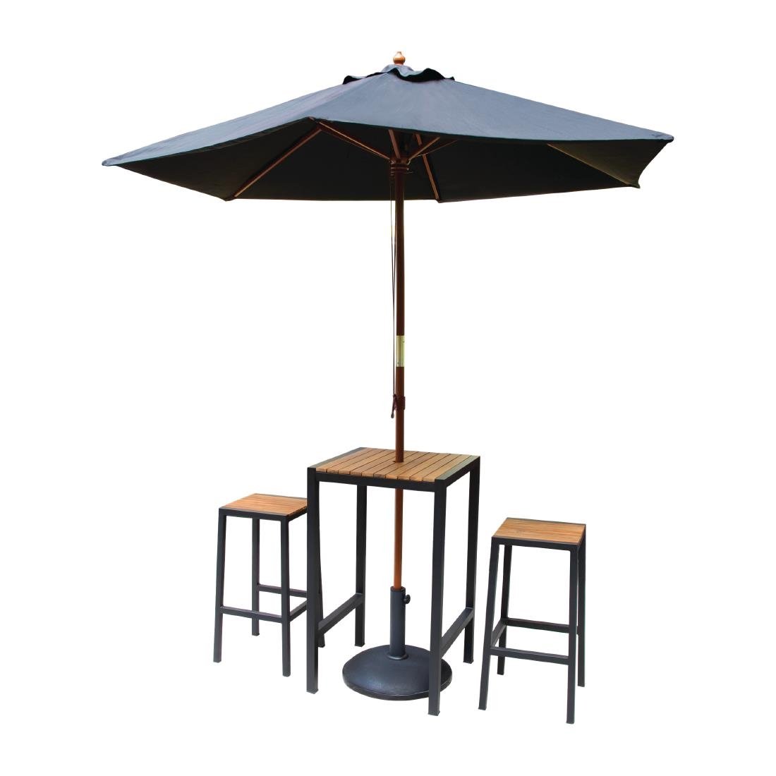 Bolero Black Steel & Acacia Wood Bar Stools (Pack of 2) - DS156