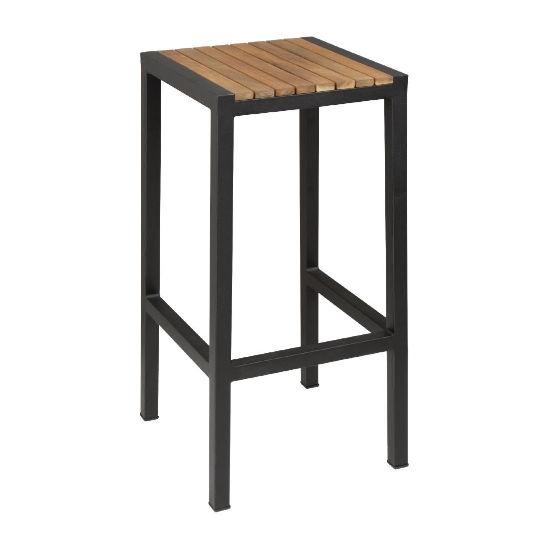 Bolero Black Steel & Acacia Wood Bar Stools (Pack of 2) - DS156