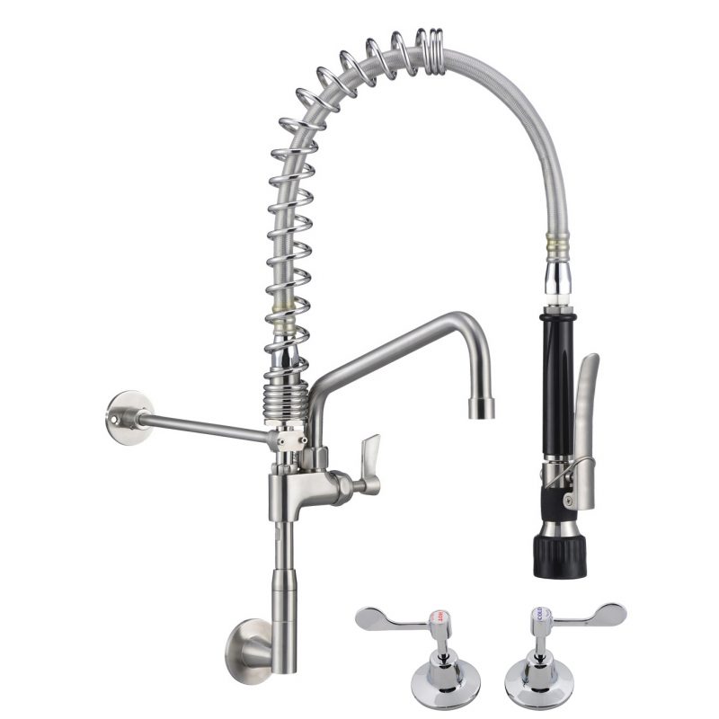 Compact Stainless Steel Wall Stops And Elbow Pre Rinse Unit With 12" Pot Filler - T-3M53822-C