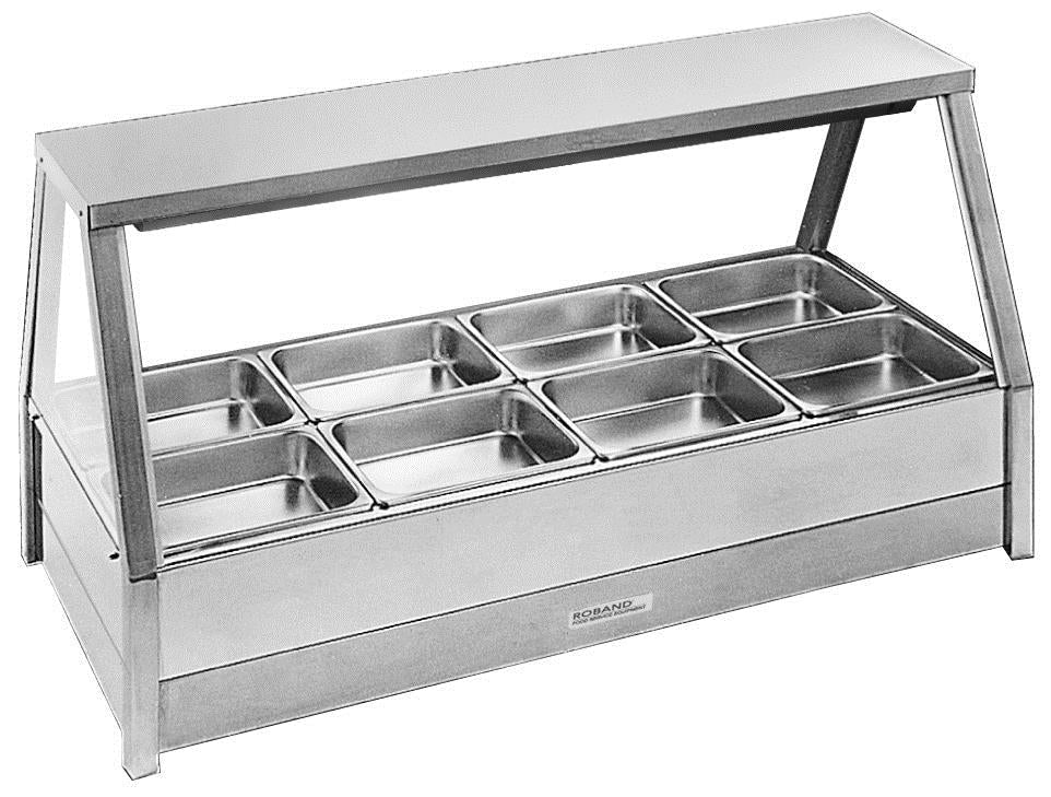 Roband Straight Glass Hot Food Display Bar, 8 pans double row with roller doors - E24RD