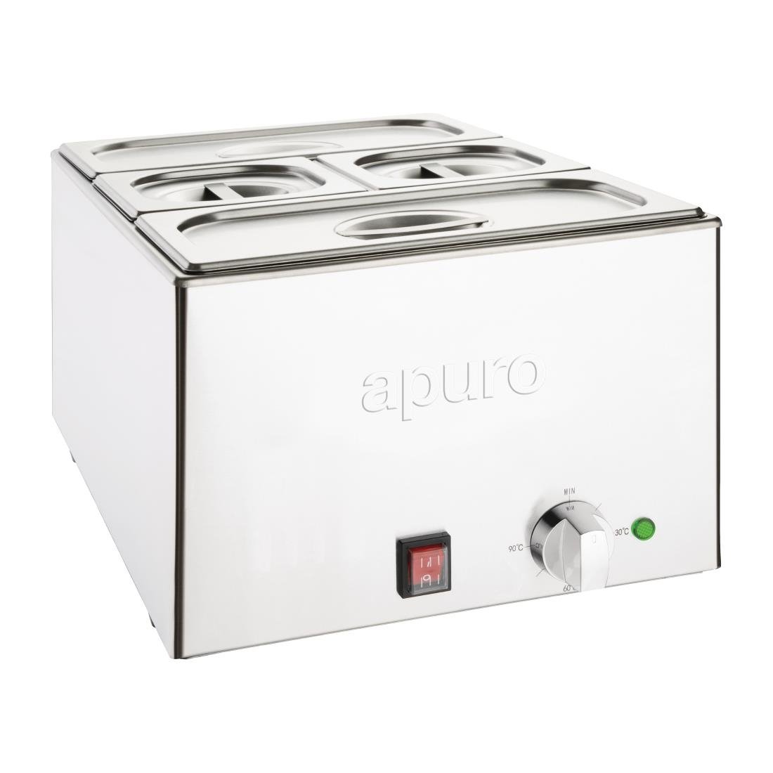 Apuro Bain-Marie with Pans 2x1/3 & 2x1/6 Pans 150mm Deep Inc Lids - FT691-A