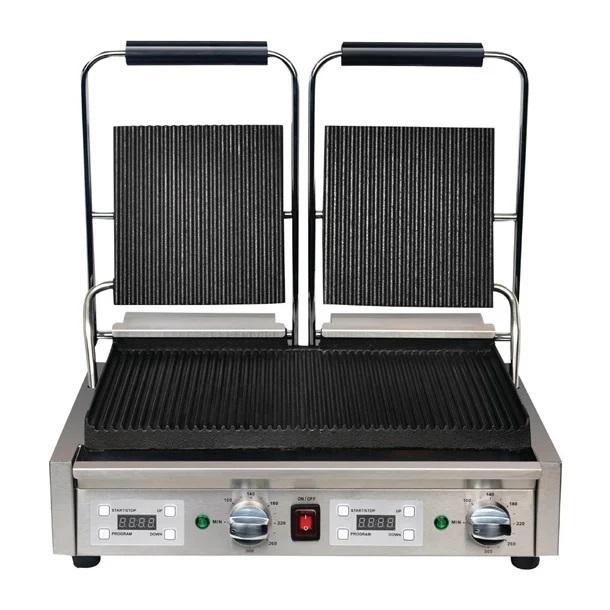 Apuro Double Contact Grill Ribbed Plates with Timer - FC383-A