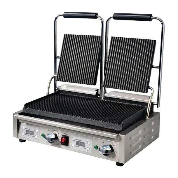 Apuro Double Contact Grill Ribbed Plates with Timer - FC383-A