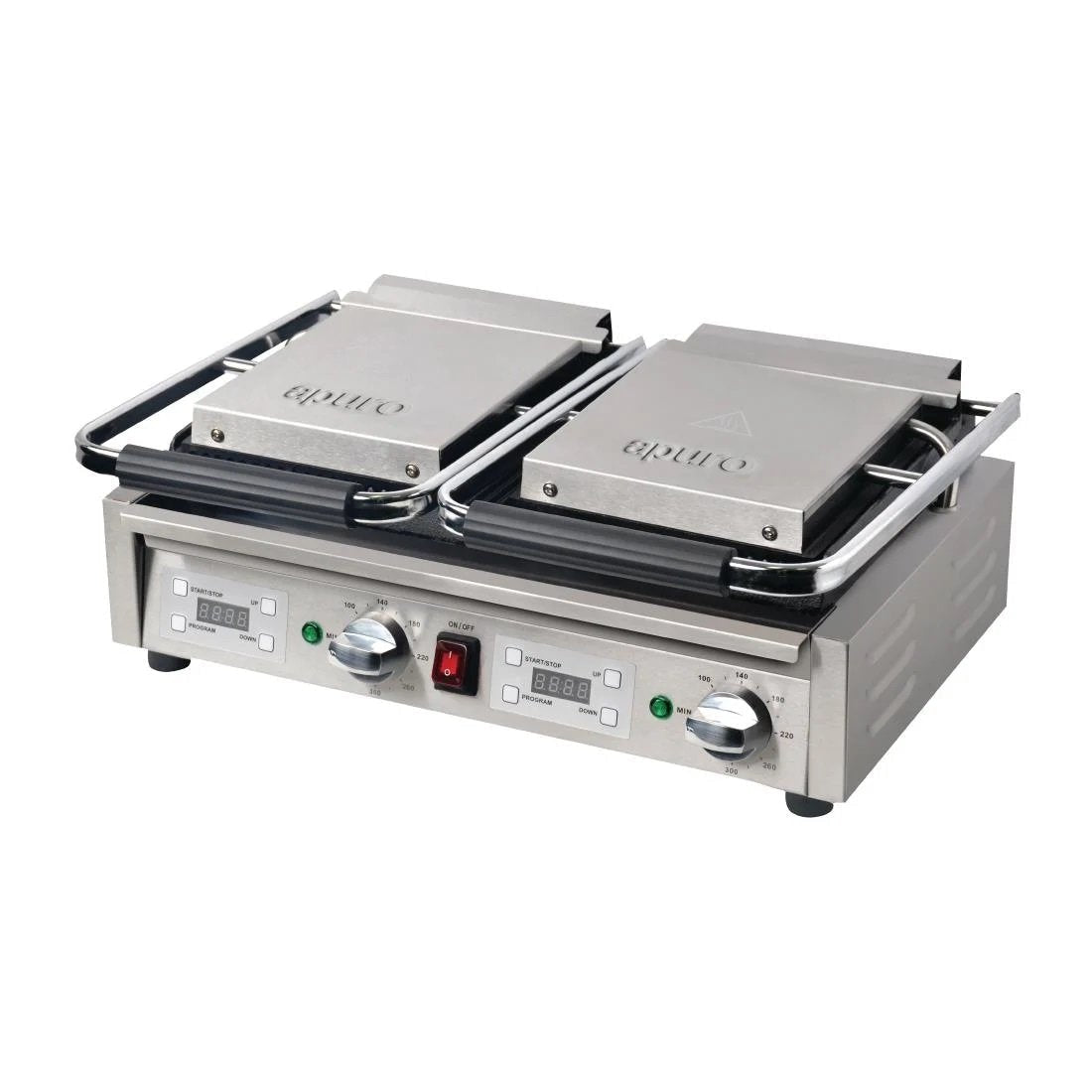 Apuro Double Contact Grill Ribbed Plates with Timer - FC383-A