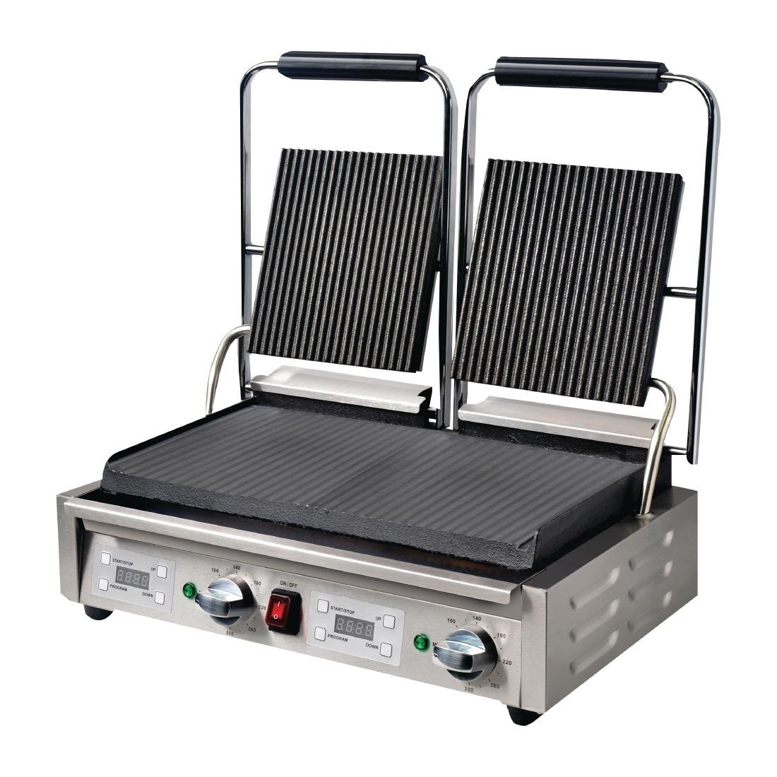 Apuro Double Contact Grill Ribbed Top Plates with Timer - FC385-A