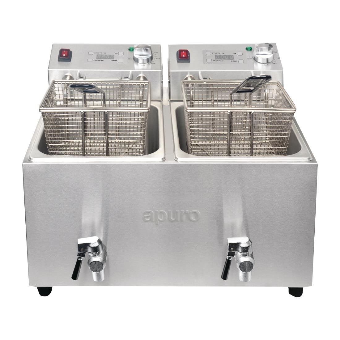 Apuro Twin Tank Twin Basket 8Ltr Countertop Fryer with Timer 2x 2.9kW - FC375-A