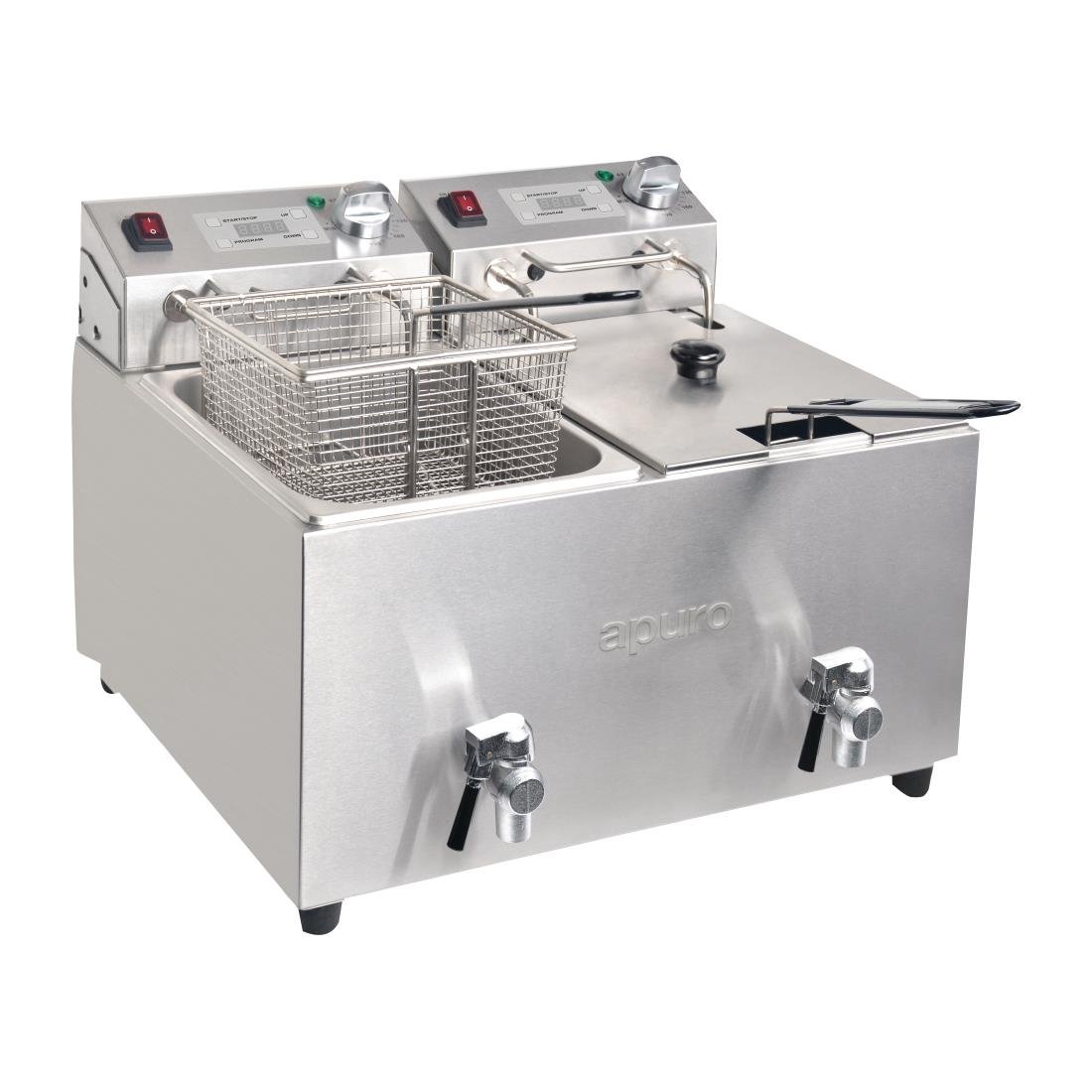 Apuro Twin Tank Twin Basket 8Ltr Countertop Fryer with Timer 2x 2.9kW - FC375-A