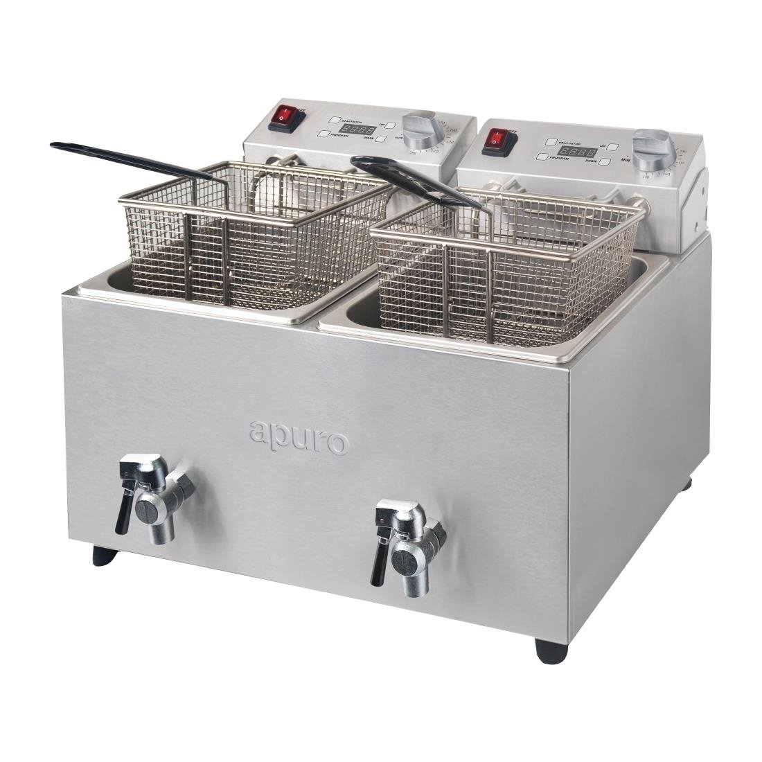 Apuro Twin Tank Twin Basket 8Ltr Countertop Fryer with Timer 2x 2.9kW - FC375-A