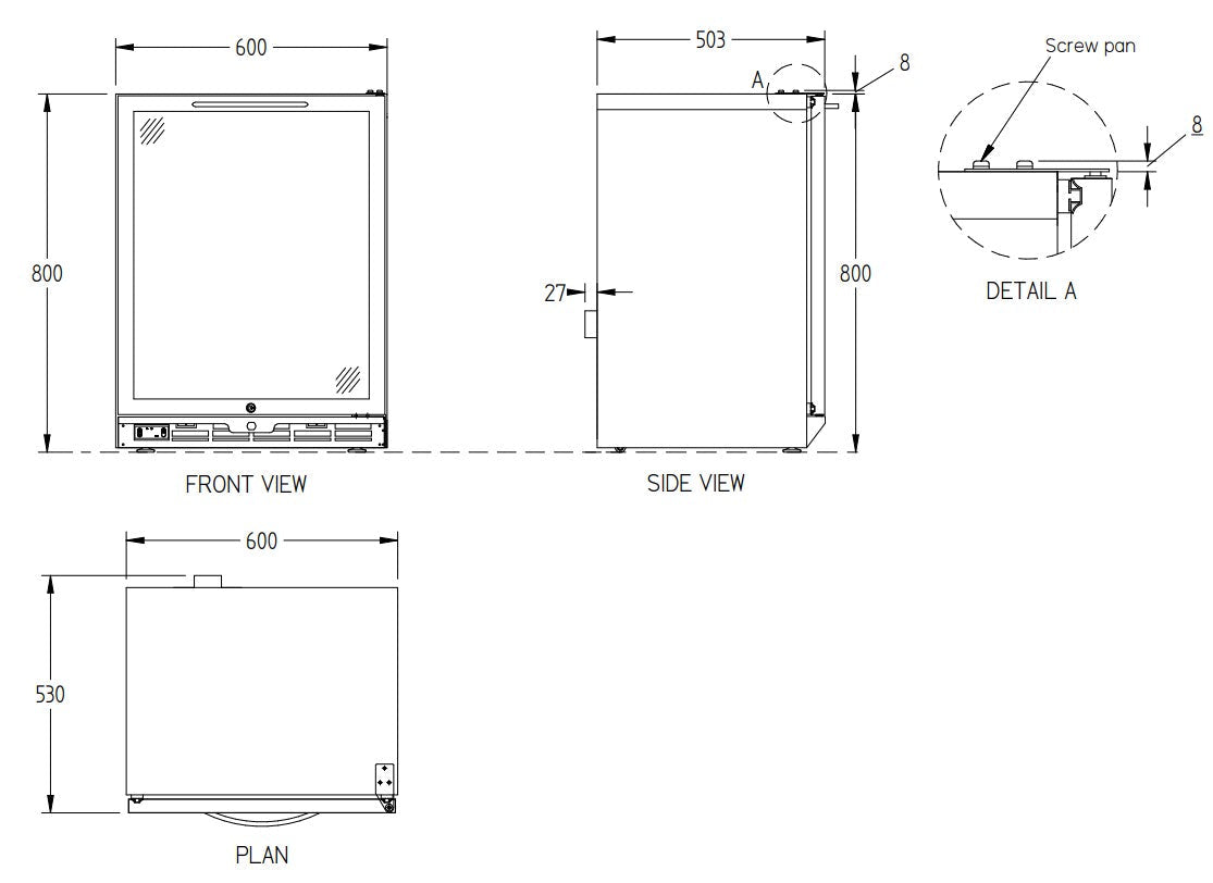 Williams Bottle Cooler - One Door Stainless Steel Bottle Cooler 800mm High BC1SS-80