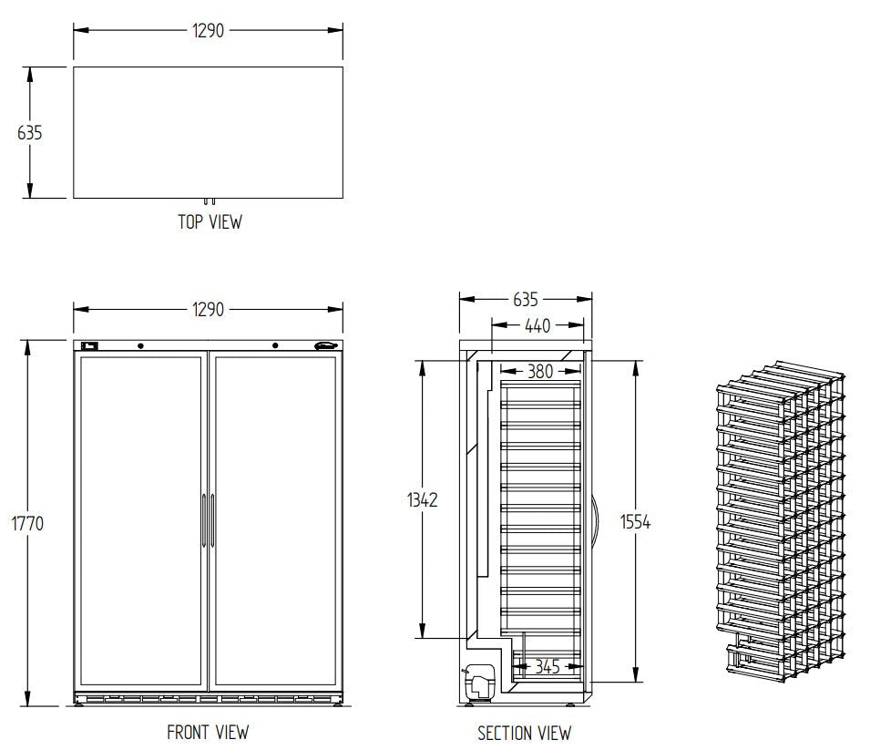 Williams Wine Cabinet - Two Door Black Upright Wine Display Refrigerator BC200W-DR