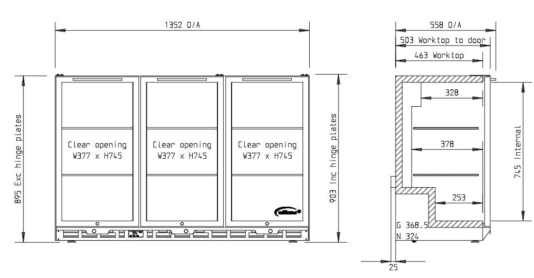 Williams Bottle Cooler - Three Door Stainless Steel Bottle Cooler BC3SS