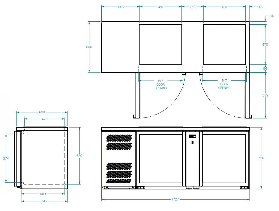Williams Glass Chiller - Two Door Glass Chiller With Two Shelves - 500 x 500 baskets GC25UGD