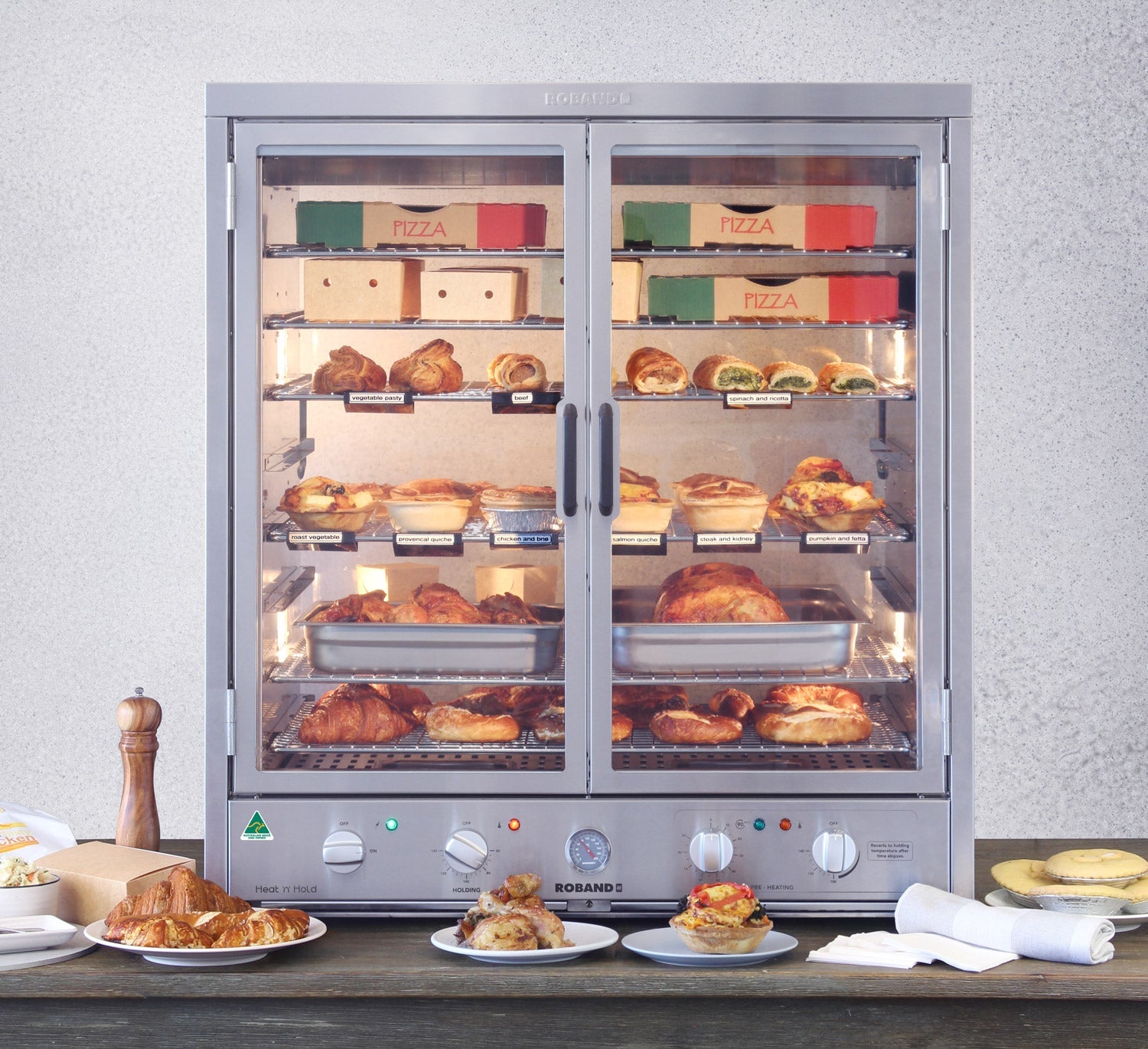 Roband Heat ‘n’ Hold Food Warmer - Sliding Glass on Display Side - H200R