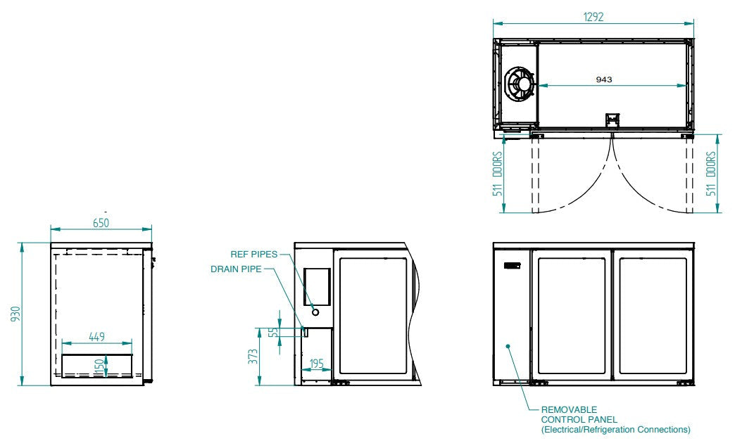 Williams Cameo - Two Door Black Colorbond Remote Back Bar Counter Display Refrigerator HC2RGB