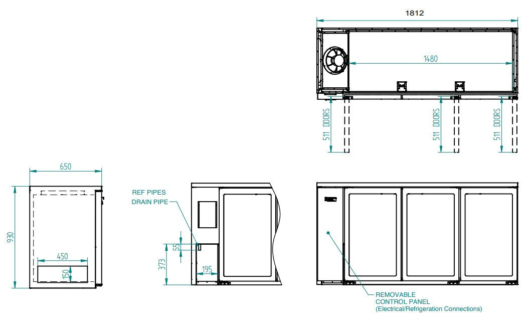 Williams Cameo - Three Door Stainless Steel Remote Back Bar Counter Display Refrigerator HC3RGS