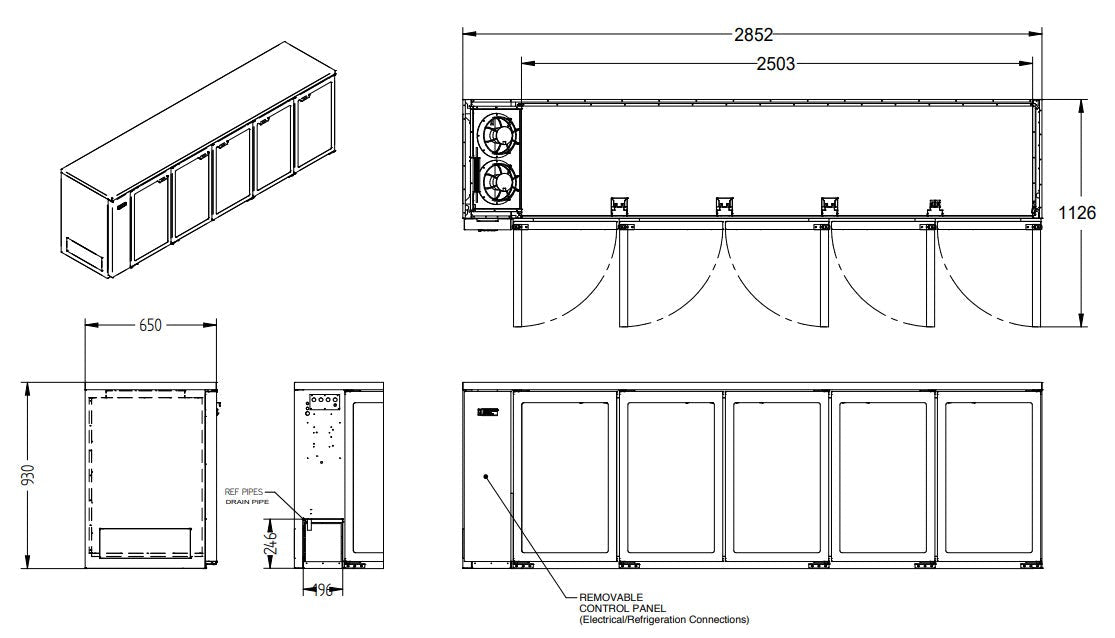 Williams Cameo - Five Door Stainless Steel Remote Back Bar Counter Display Refrigerator HC5RGS