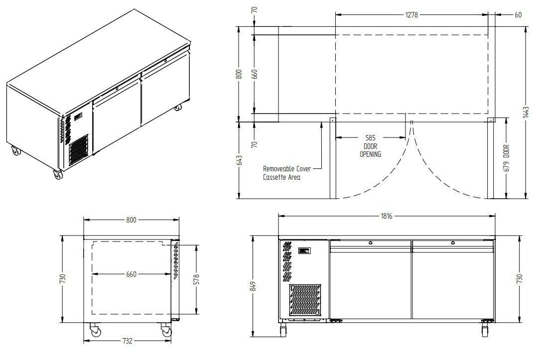 Williams Emerald - Two Door Stainless Steel Under Counter Storage Refrigerator HE2USS