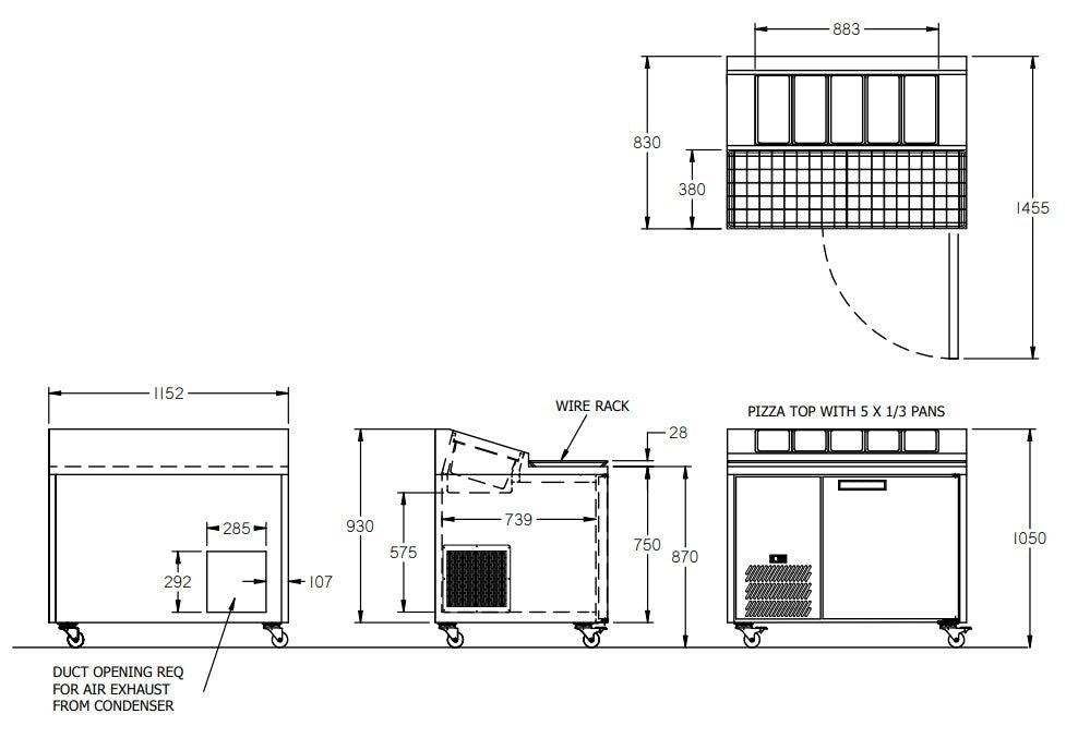 Williams Jade Pizza - One Door White Colorbond Pizza Prep Counter Refrigerator With Blown Air Well HJ1PCBA
