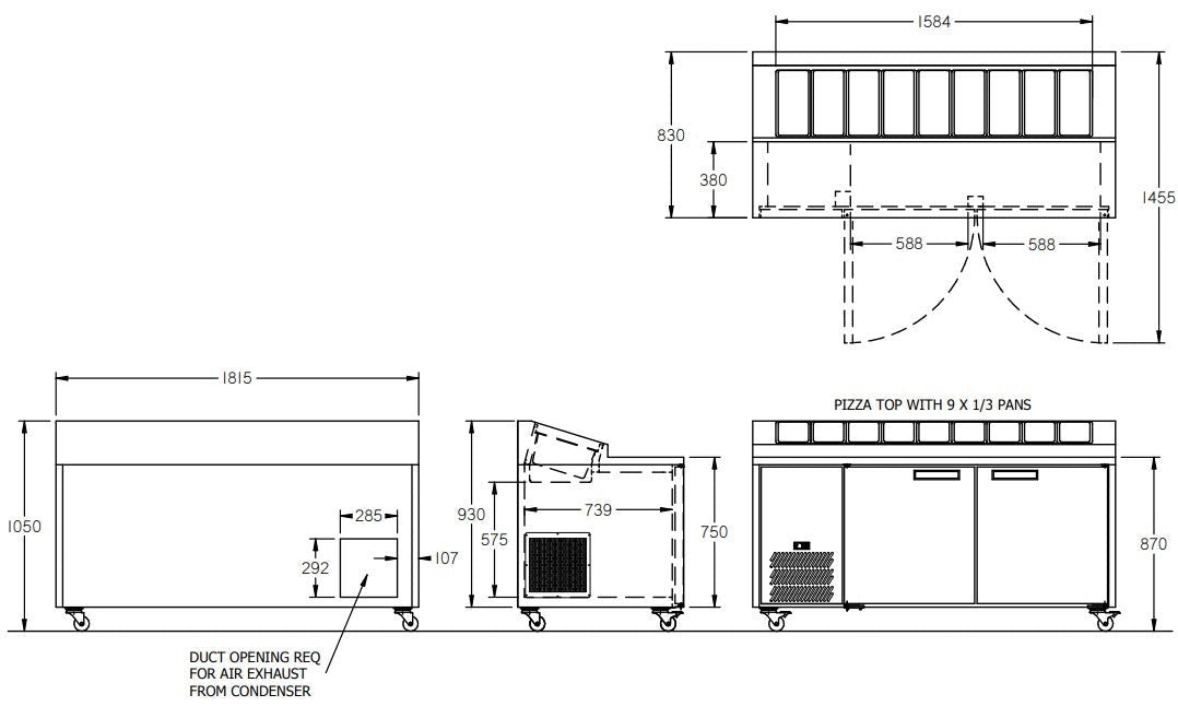 Williams Jade Pizza - Two Door Stainless Steel Pizza Prep Counter Refrigerator With Blown Air Well HJ2PCBASS