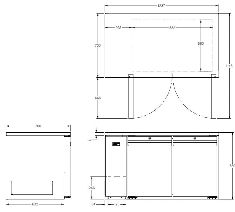 Williams Opal - Two Door Stainless Steel Remote Under Counter Refrigerator With Blown Air Well HO2RSSBA