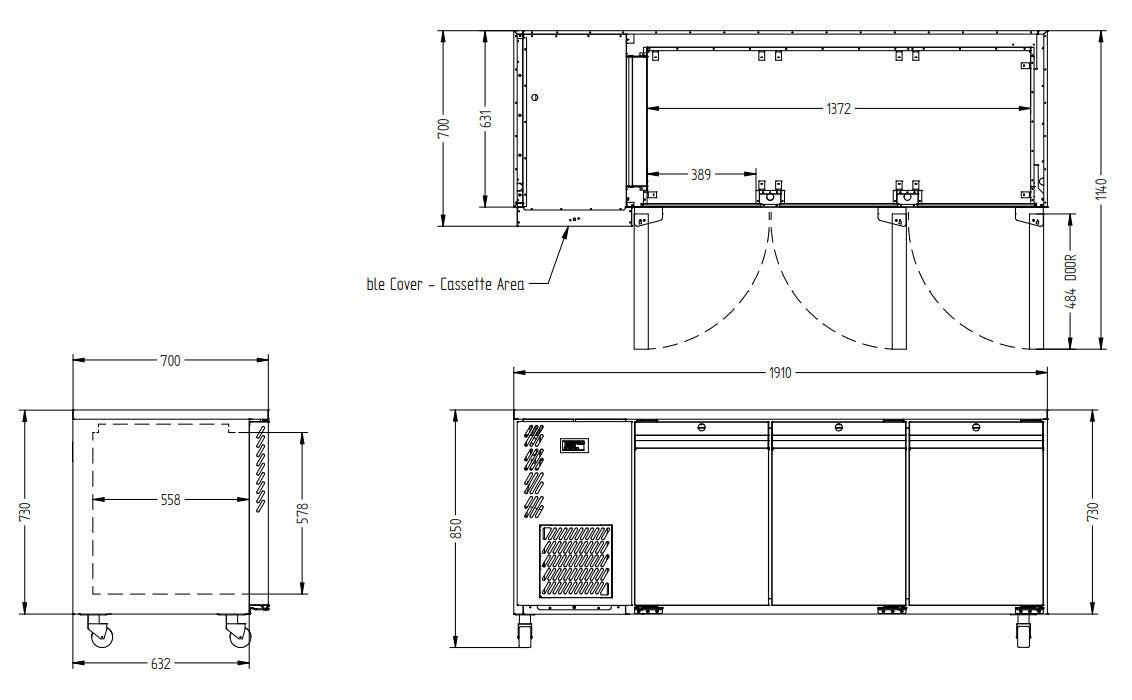 Williams Opal - Three Door Stainless Steel Under Counter Refrigerator With Blown Air Well HO3USSBA