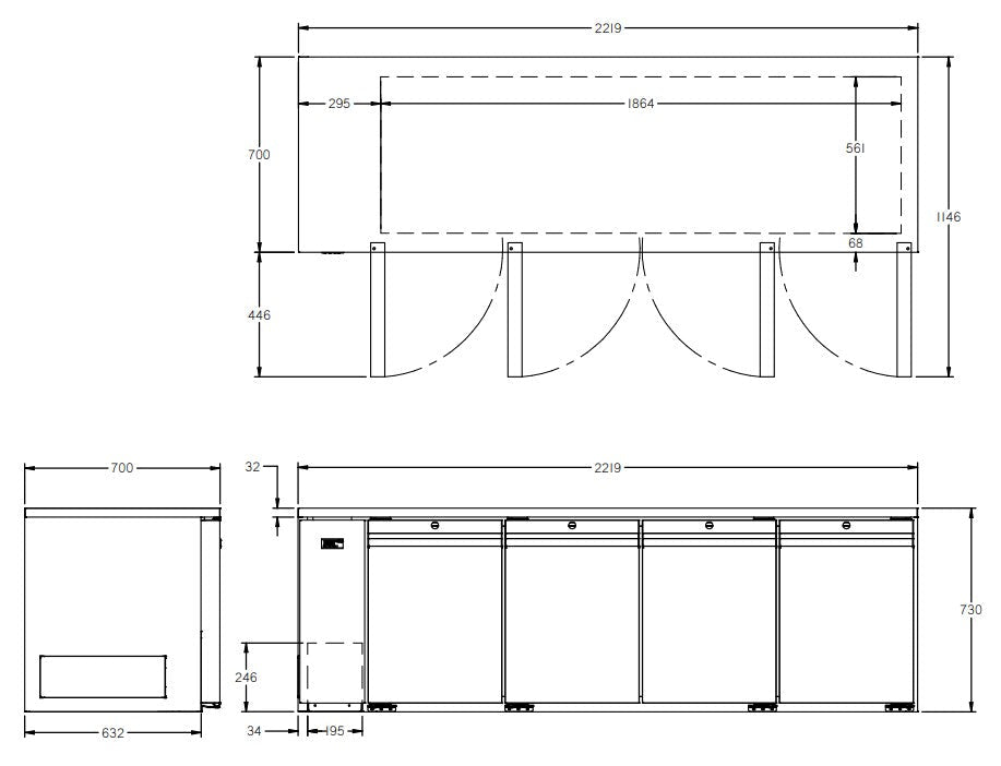 Williams Opal - Four Door Stainless Steel Remote Under Counter Refrigerator HO4RSS