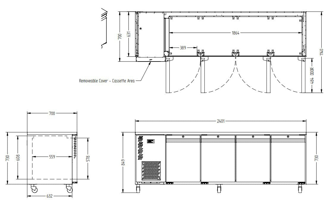 Williams Opal - Four Door Stainless Steel Under Counter Refrigerator With Blown Air Well HO4USSBA