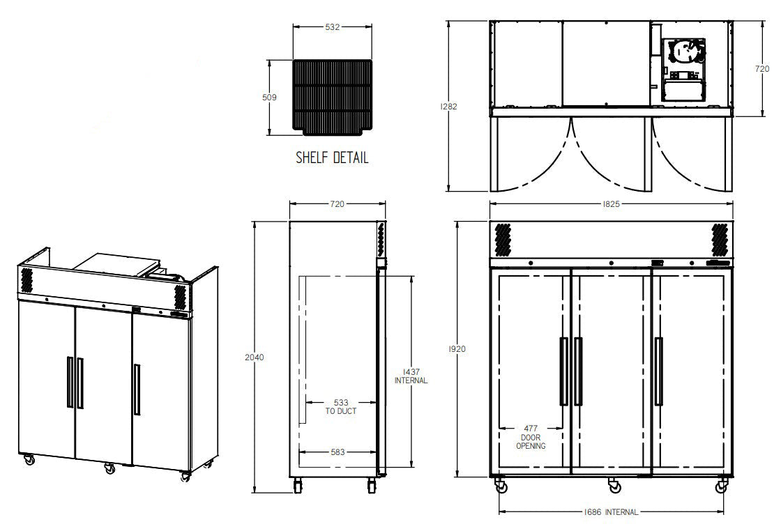Williams Pearl - Three Door White Colorbond Upright Storage Refrigerator HP3SWHC
