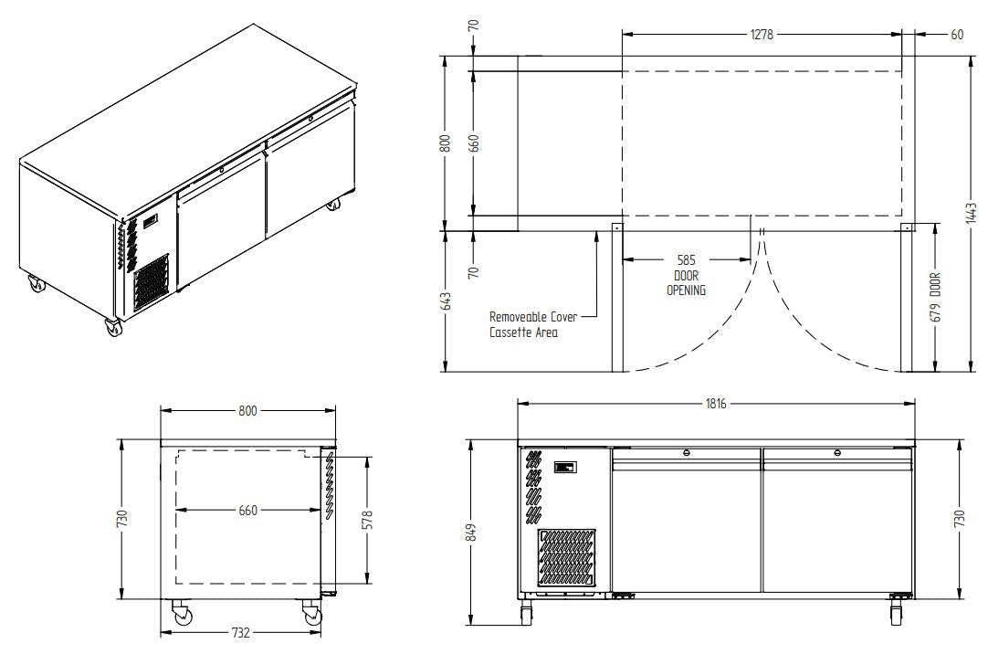 Williams Emerald - Two Door Stainless Steel Under Counter Storage Freezer LE2USS
