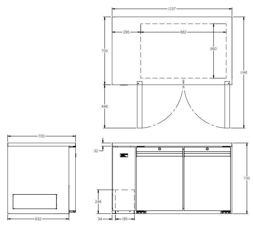 Williams Opal - Two Door Stainless Steel Remote Under Counter Storage Freezer LO2RSS
