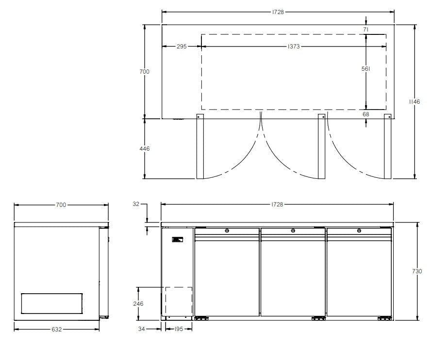 Williams Opal - Three Door Stainless Steel Remote Under Counter Freezer LO3RSS
