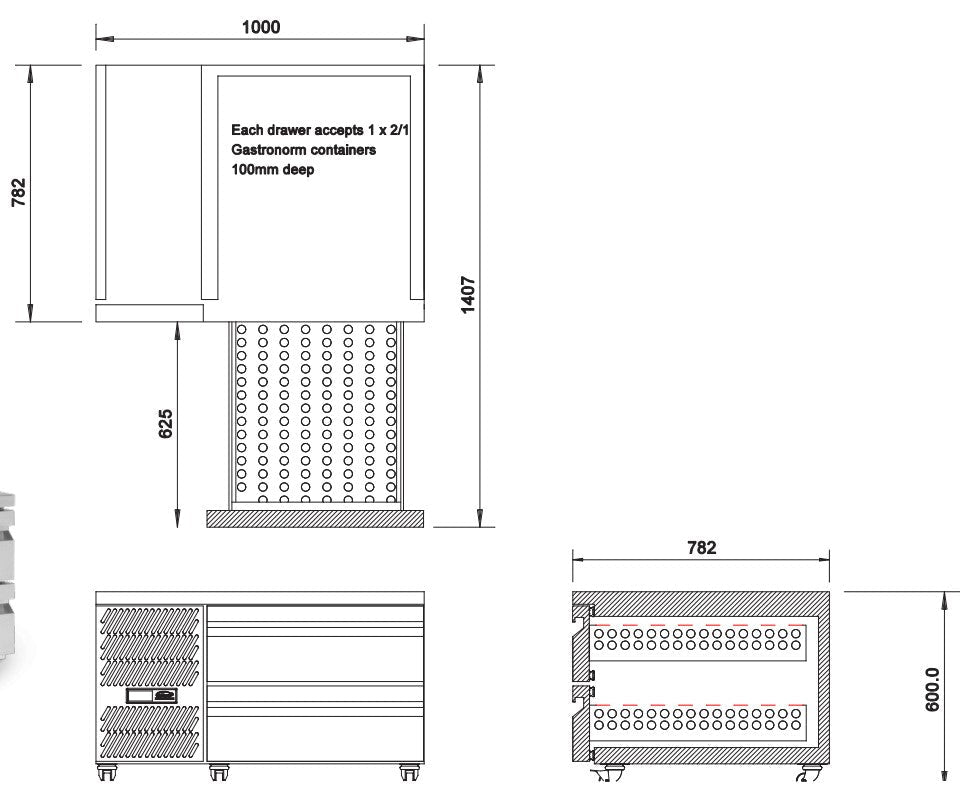 Williams Under Broiler Counter - Two Drawer Self Contained Lowline Refigerator HUBC5