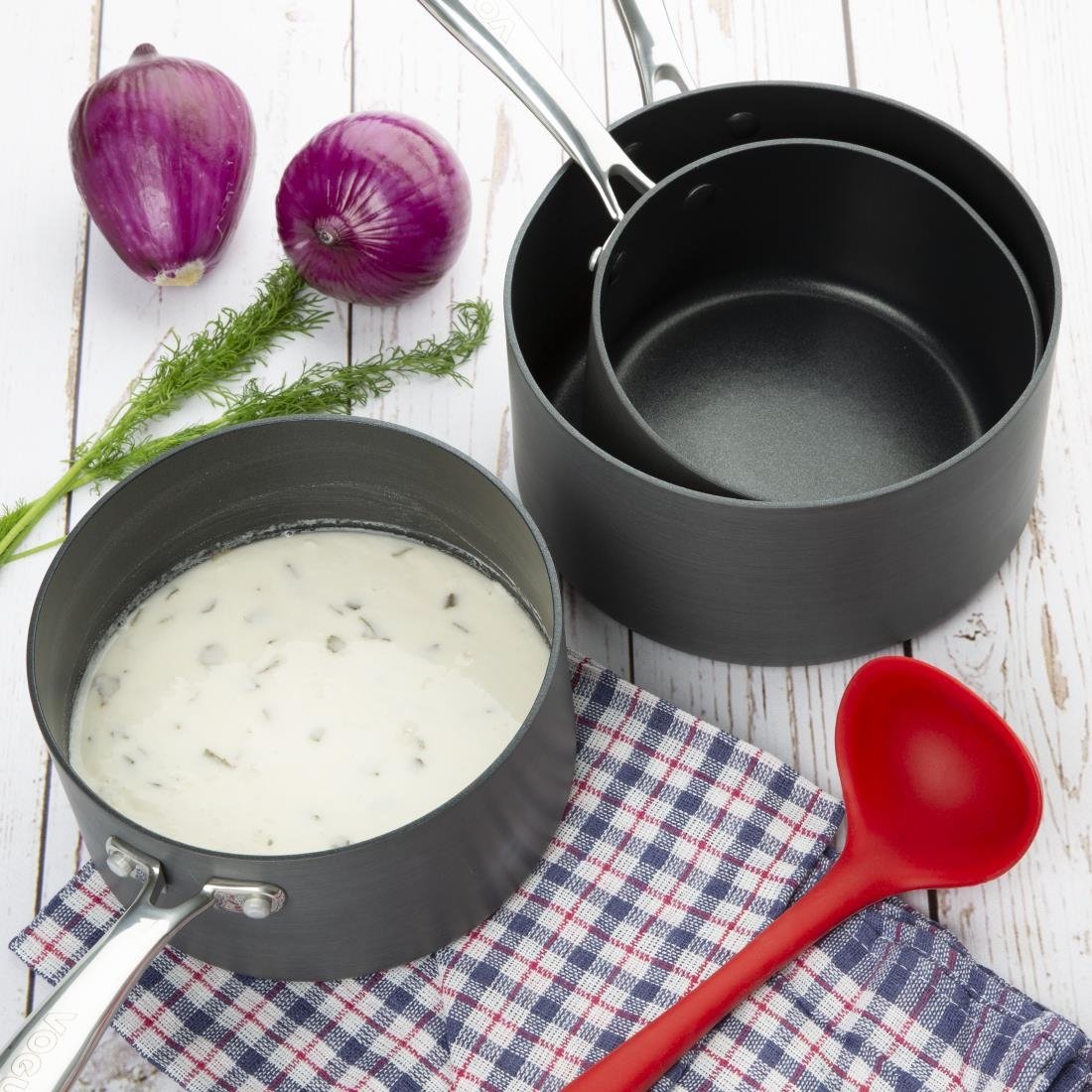 Vogue Anodised Aluminium Non Stick Sauce Pan 180mm - CP764