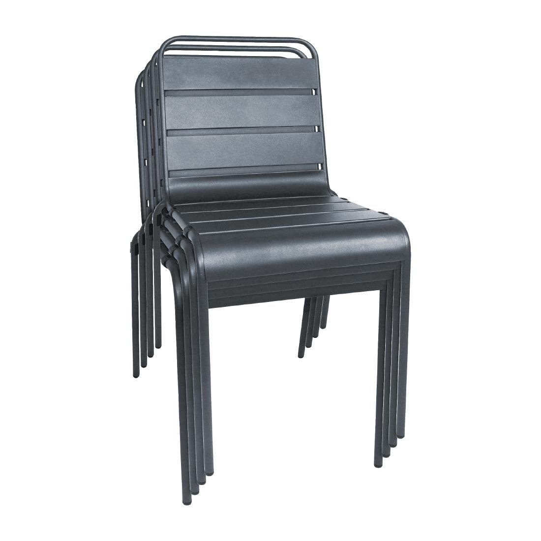 Bolero Slatted Steel Side Chairs Grey (Pack of 4) - CS727