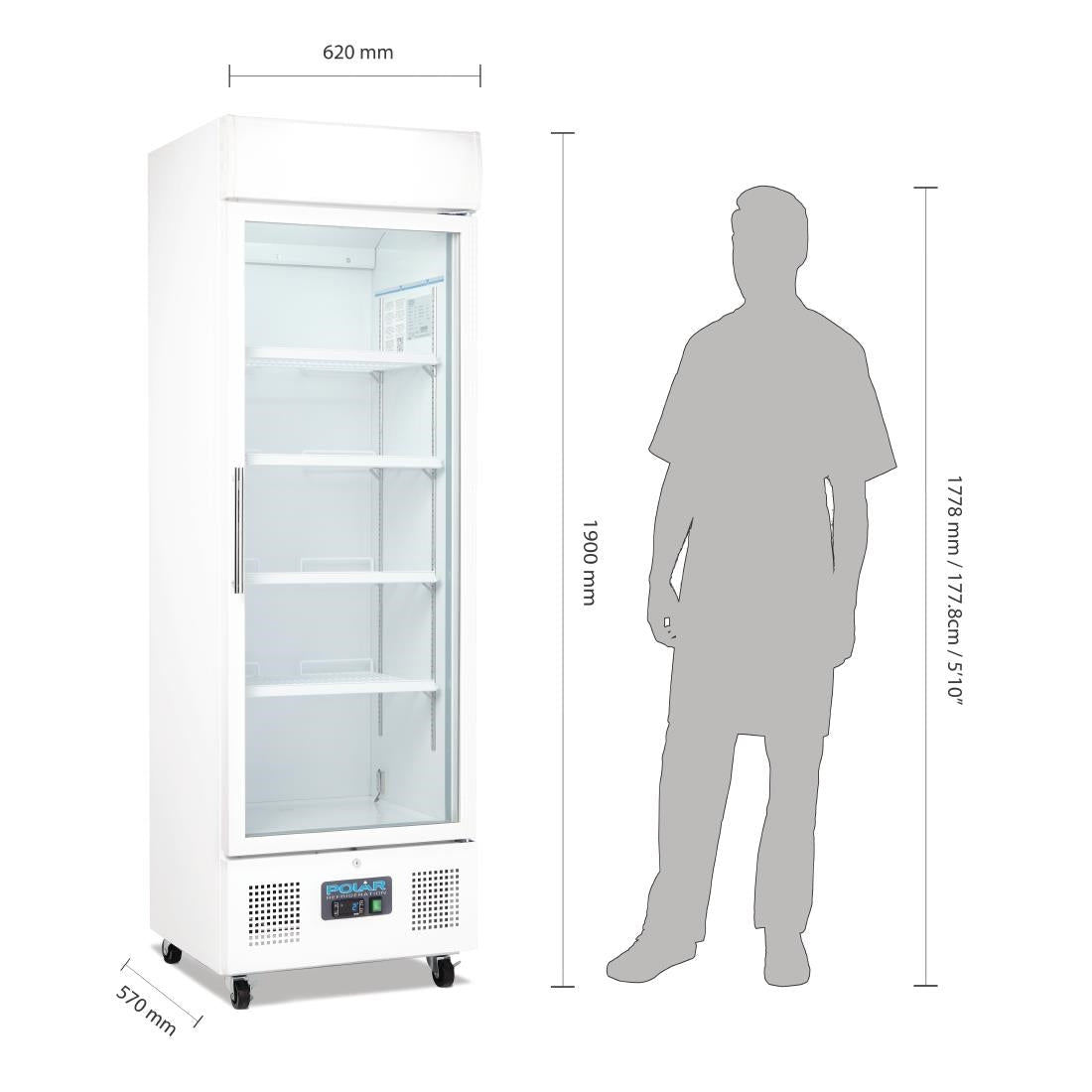 Polar G-Series Upright Display Fridge White 350Ltr - DM076-A