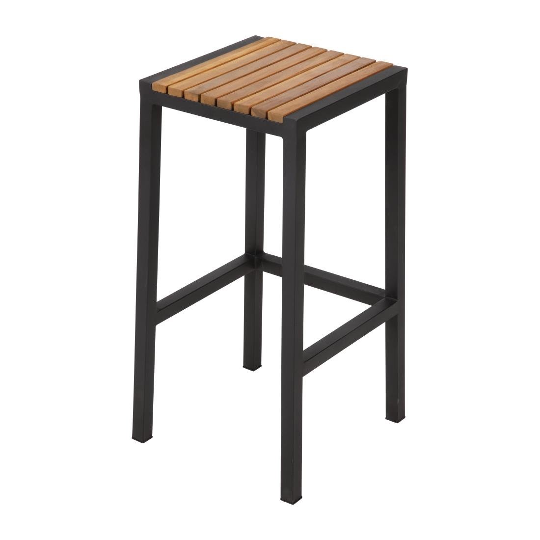 Bolero Black Steel & Acacia Wood Bar Stools (Pack of 2) - DS156