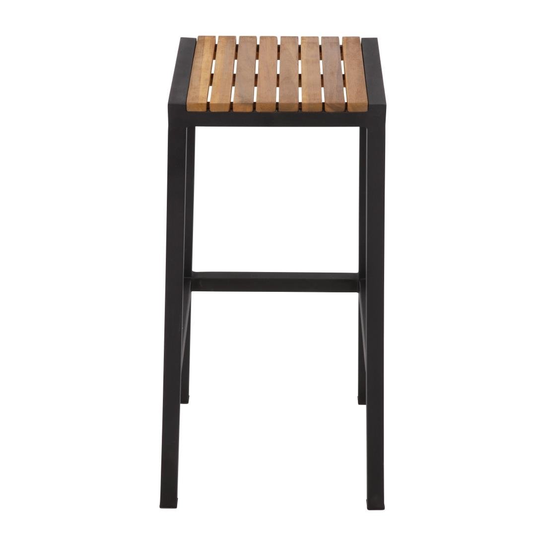 Bolero Black Steel & Acacia Wood Bar Stools (Pack of 2) - DS156