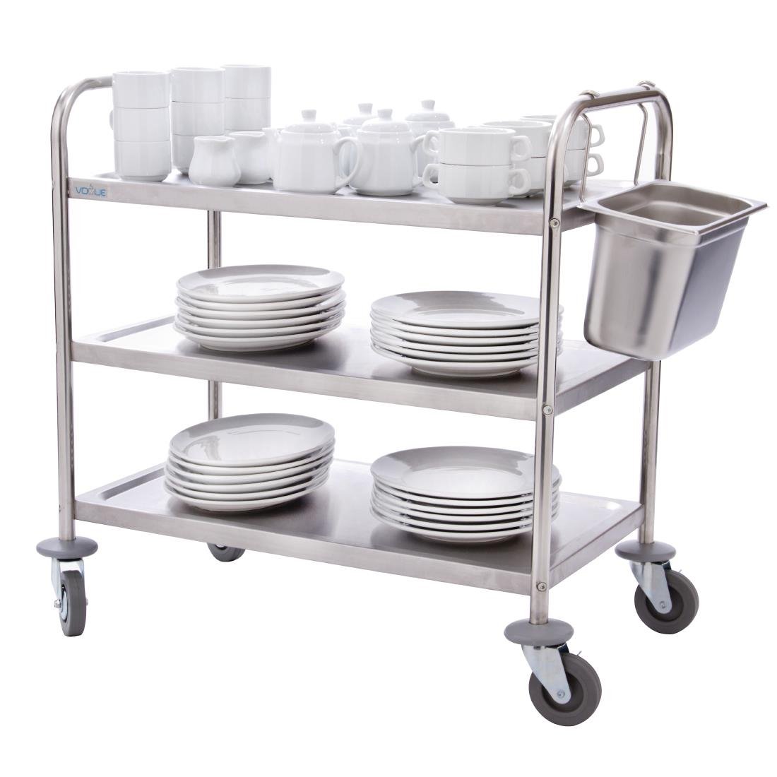 Vogue Stainless Steel 3 Tier Clearing Trolley Large - F995