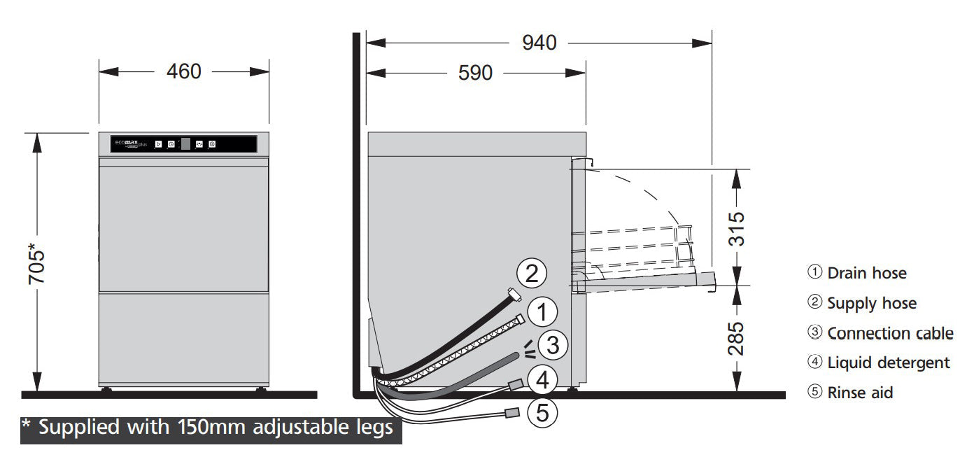 Hobart ECOMAXPLUS Compact Width Glasswasher - ECOMAXPLUSG415-D