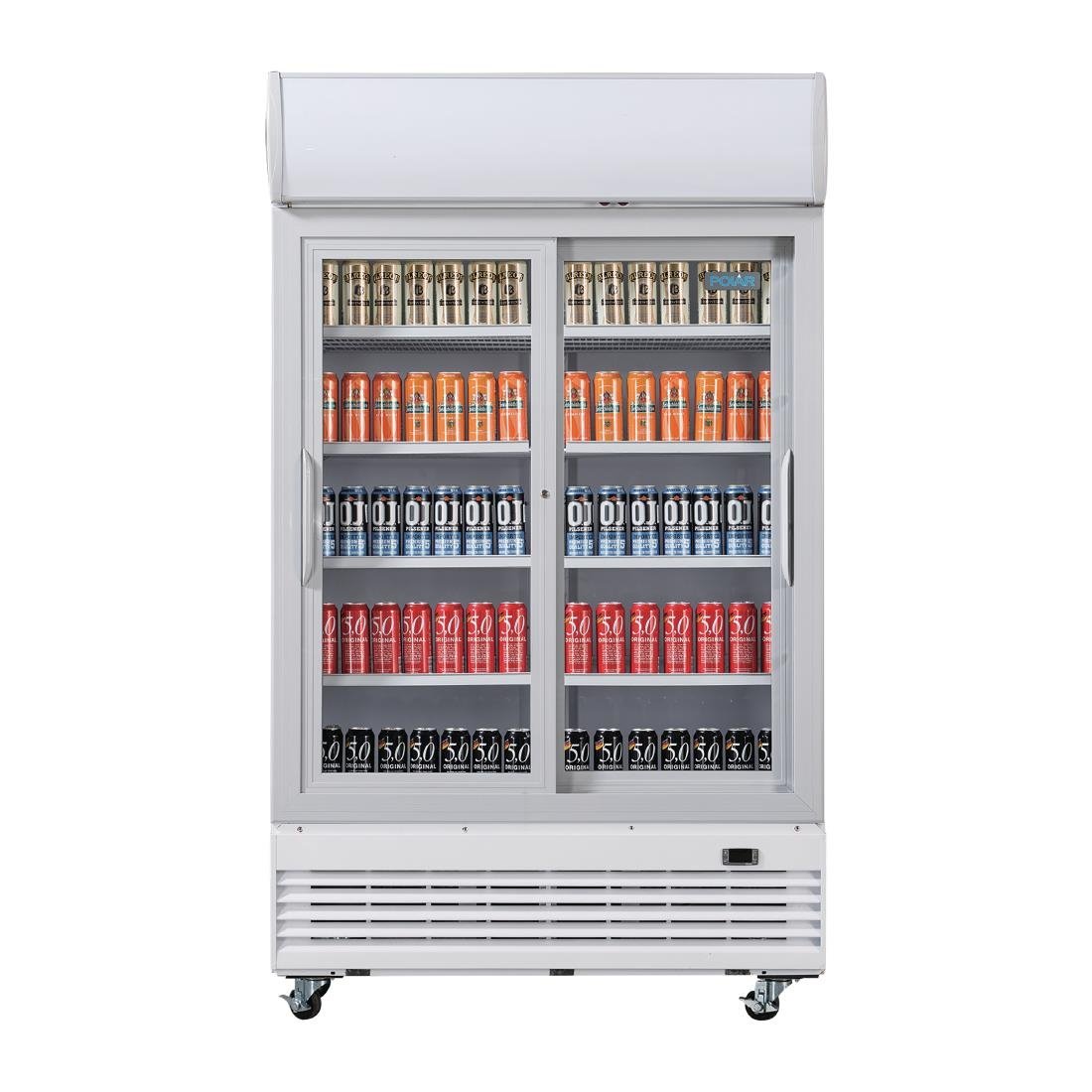 Polar G-Series Sliding Door Upright Display Cooler with Light Box 950Ltr - GE581-A